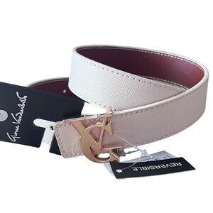 Gloria Vanderbilt Belt Reversible Cream and Brown gold initial buckle S/M NWT